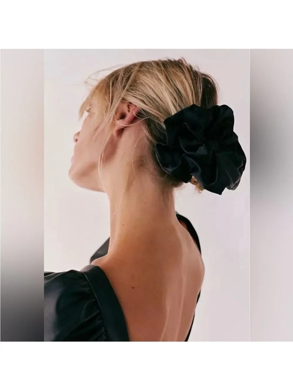 Free People Maria ‘s Bow Black Satin Jumbo Scrunchie